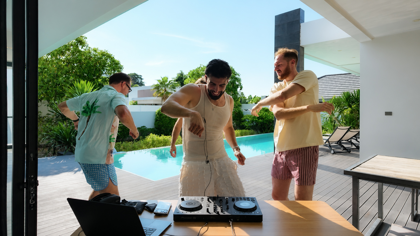 Solano villa pool set with crowd